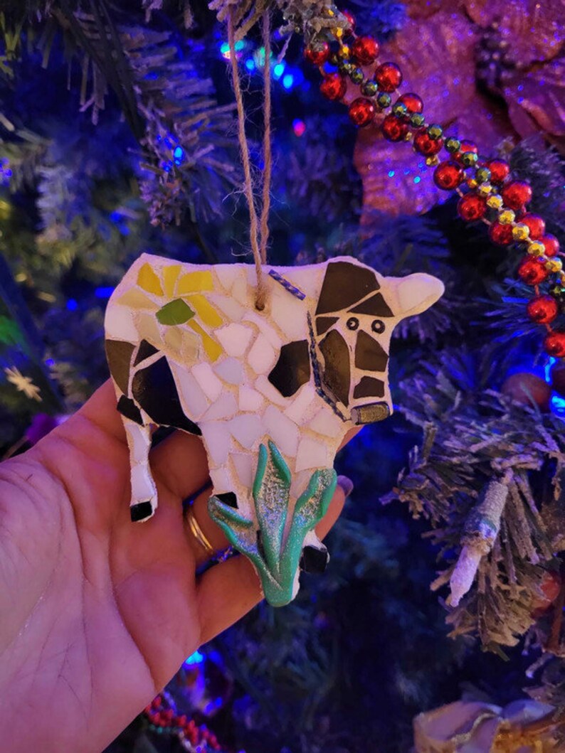 Mosaic Cow Christmas Ornament Jersey Cow Black and White Etsy