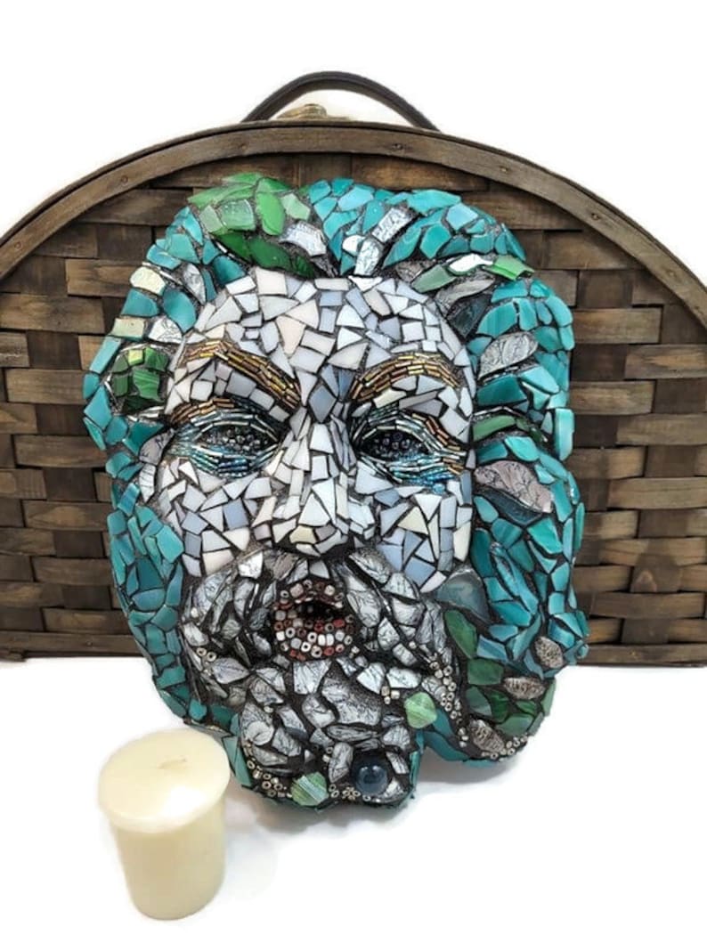 Greek God Mosaic Poseidon Stained Glass Wall Hanging Etsy