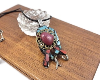 Mosaic Stained Glass Fork Pendant Necklace, Gothic Halloween Jewelry