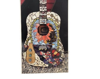 Mosaic Guitar Oversized Postcard, Frameable Art Print