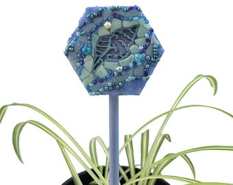 Mosaic Ocean Scene Shell Plant Stake, Indoor Garden, Potted Plant Bling Stick, Plant Marker Ornament, Nature Beach Decor, Birthday Gift, Art