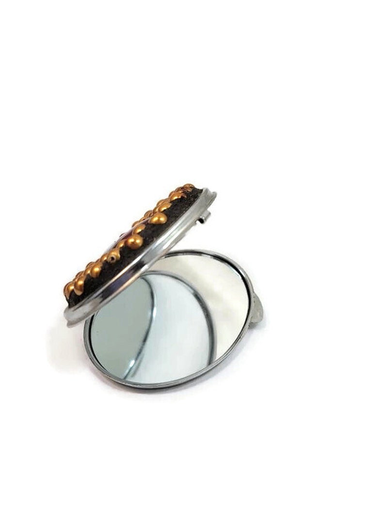 Mosaic Oval Double Sided Mirror Compact With Fused Glass And Gold Tone Beads, Mirror, Make Up Compact Mirror, Purse Mirror, Christmas Gift image 7