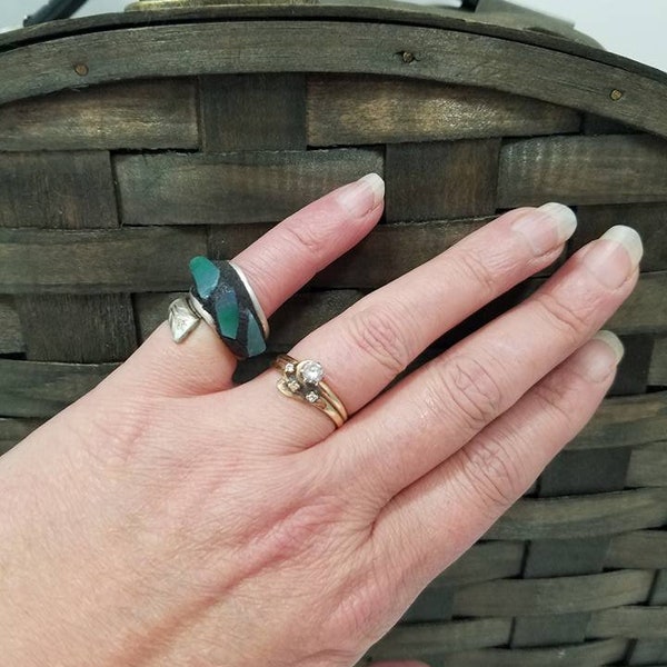 Mosaic Turquoise Stained Glass Above the Knuckle Art Ring, Spoon Jewelry, US Size 2.5, Pinky Ring, Gothic Ring, Boho, Hippie, Woman's Gift