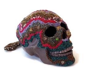 Mosaic Beaded Sugar Skull, Day of the Dead Decor