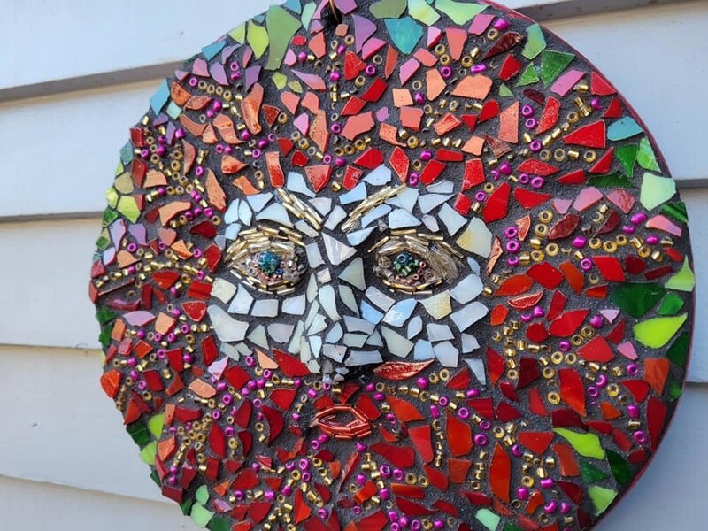 Mosaic Christmas Nature Man Wall Hanging, Holiday Porch Goblin, Art, Troll, Stained Glass And Beads Face, Home Decor, Round Shape, Gift Idea