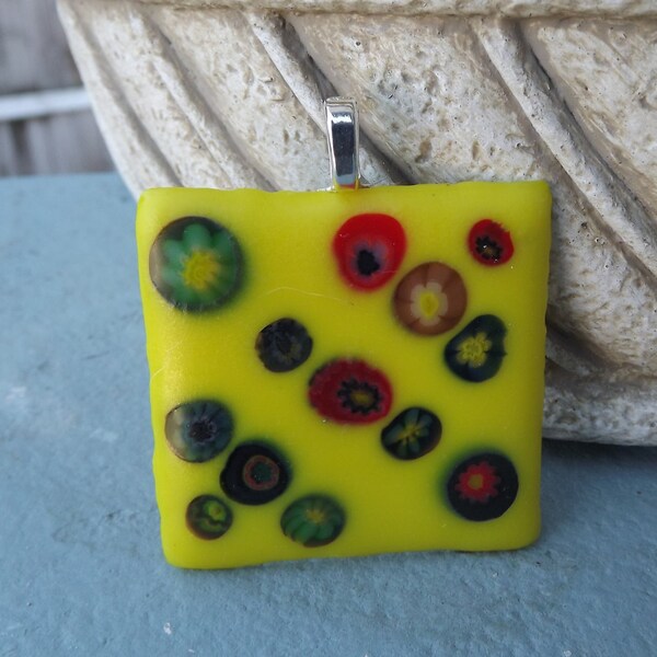 Funky Fused Glass Square Pendant