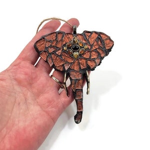 Mosaic Boho Asian Elephant With Vintage Jewelry Head Piece, Christmas Ornament, Stained Glass, Holiday, Gift Idea, Home Decor, Hippie Art image 2