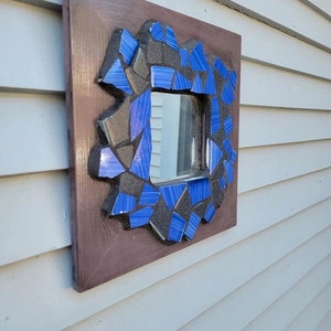 Mosaic Mirror With Vintage Tile And Purple Wooden Frame, Blue and Black, Square, Hallway, Home Decor, Entry Way, Dorm, House Warming Gift image 8