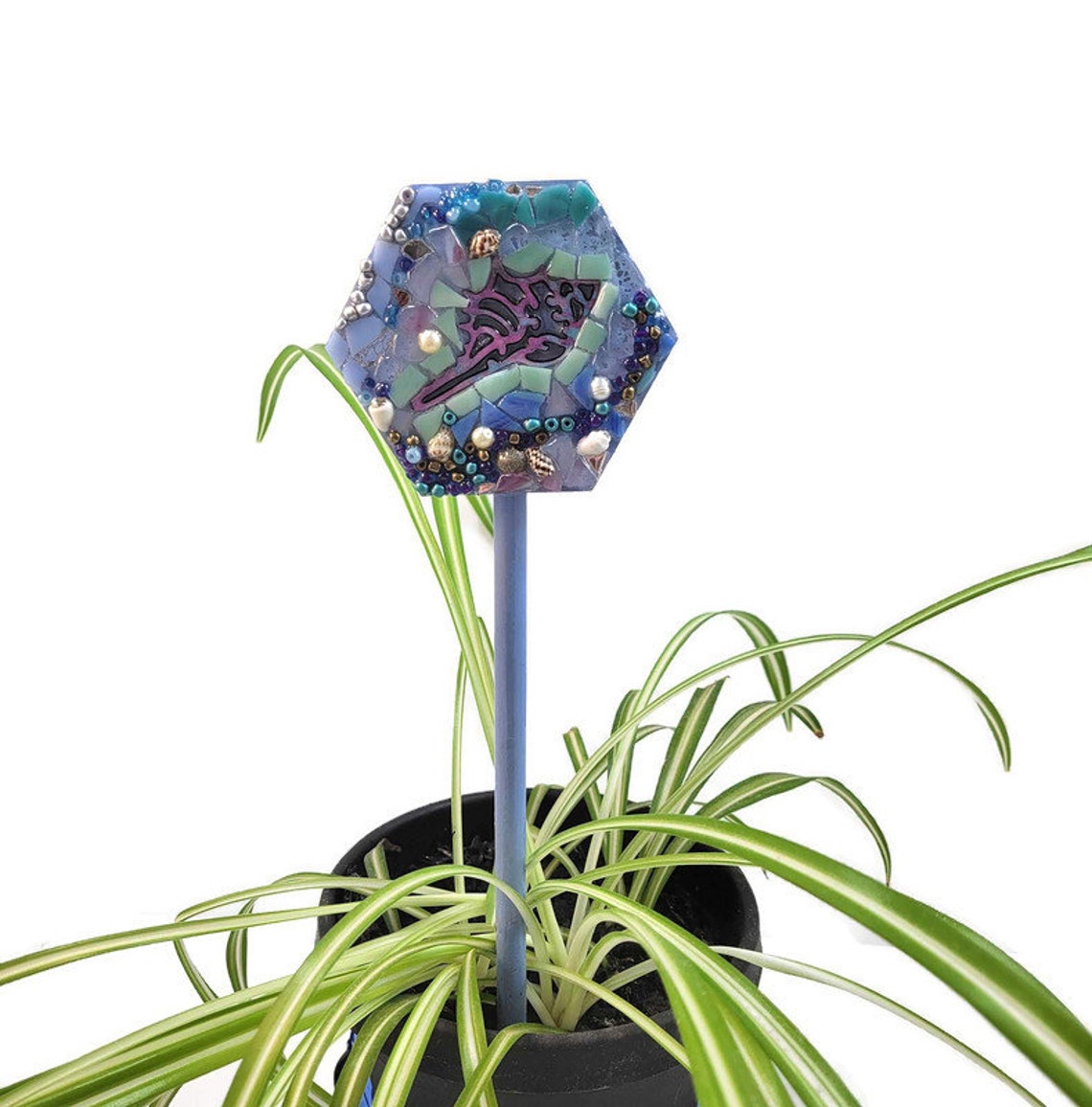 Mosaic Shell Ocean Scene Plant Stake, Indoor Garden Decor - Etsy