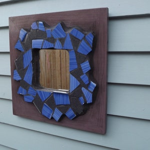 Mosaic Mirror With Vintage Tile And Purple Wooden Frame, Blue and Black, Square, Hallway, Home Decor, Entry Way, Dorm, House Warming Gift image 5