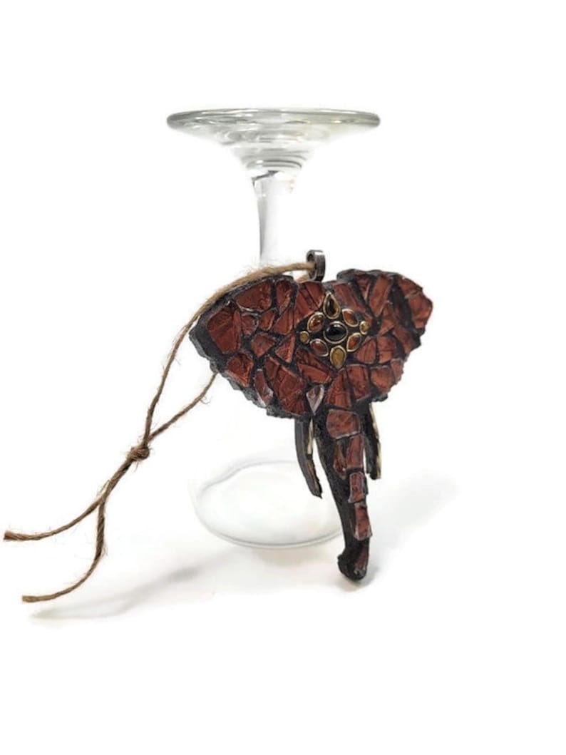 Mosaic Boho Asian Elephant With Vintage Jewelry Head Piece, Christmas Ornament, Stained Glass, Holiday, Gift Idea, Home Decor, Hippie Art image 8