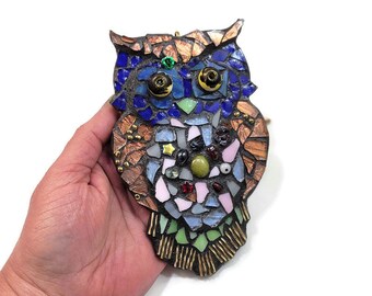 Owl Ornament Stained Glass Boho Owl Christmas Tree Ornament Holiday Nature Collectible Forest Bird Animal Night Owl Gift Tag Birthday Gift