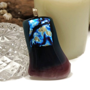 Dichroic Fused Glass Pendant Necklace, Purple Blue And Silver, Jewelry, Romance, Woman's Gift, Prom, Hippie, Boho, Sparkle, Vibrate Color image 9
