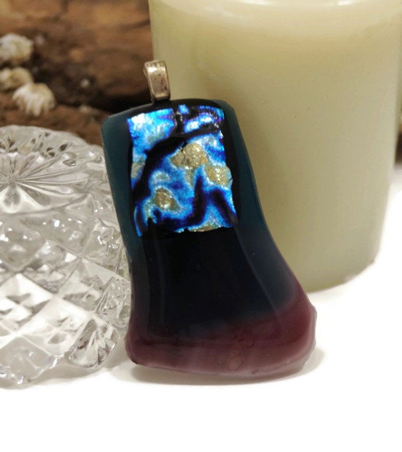 Dichroic Fused Glass Pendant Necklace, Purple Blue And Silver, Jewelry, Romance, Woman's Gift, Prom, Hippie, Boho, Sparkle, Vibrate Color image 9