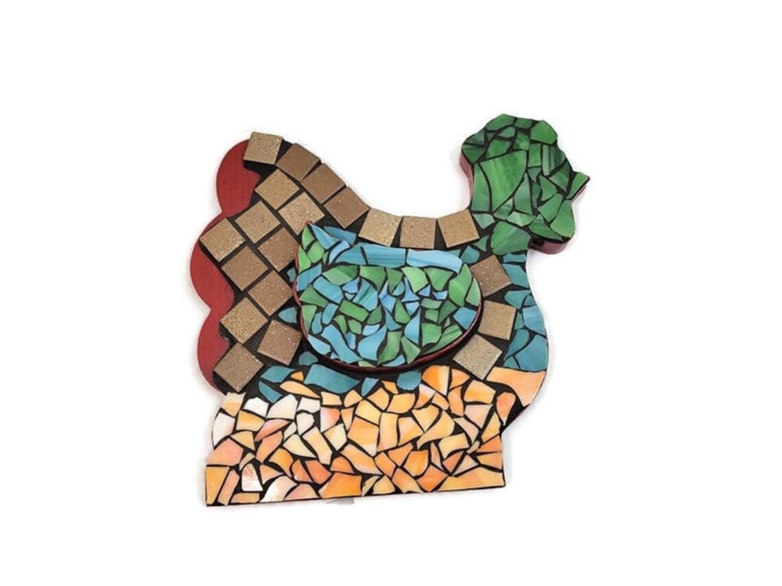 Stained Glass Mosaic Rooster Wall Hanging Chicken Farm Etsy