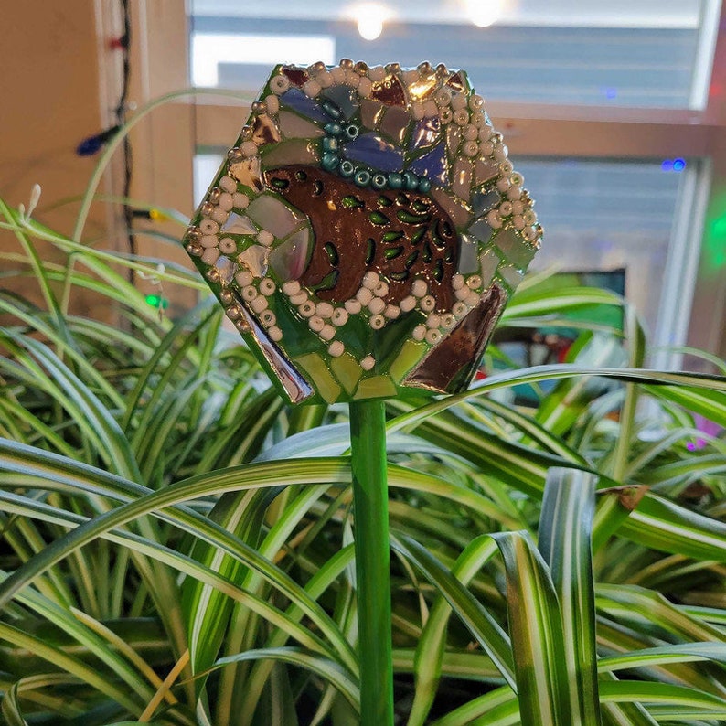 Estaca de planta de escena ártica mosaico, jardín interior, palo de bling de planta en maceta, oso pardo, oso polar, adorno de marcador de planta, arte de la naturaleza imagen 10