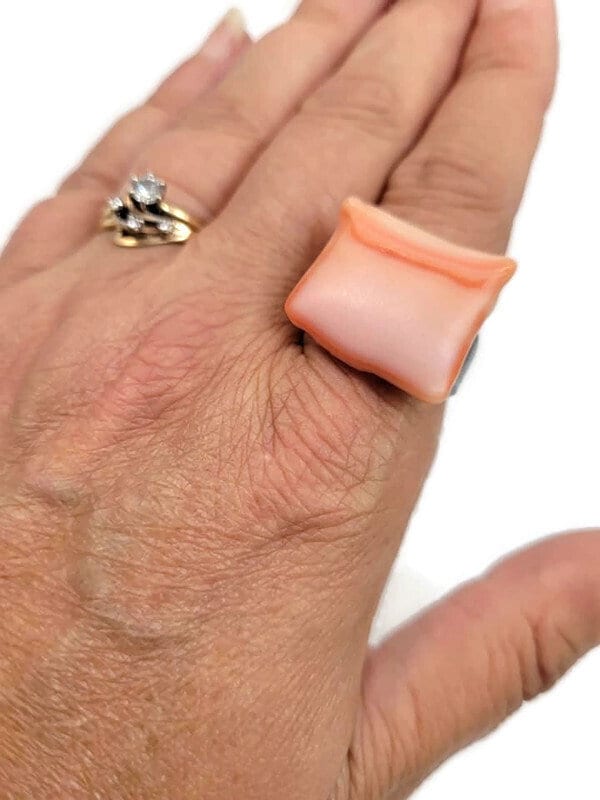 USA Size 8 Orange Fused Glass Ring, Hematite Band, Fall Fun Ring, Sunrise, Square Shape Ring, Hippie Boho, Halloween Color, Teenager Gift