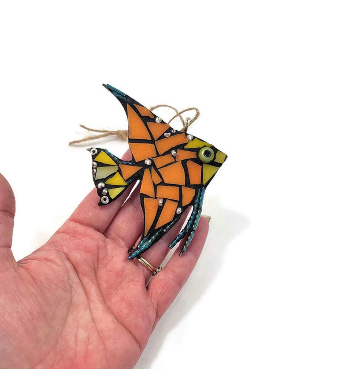 Mosaic Tropical Fish Christmas Ornament, Stained Glass Angel Fish