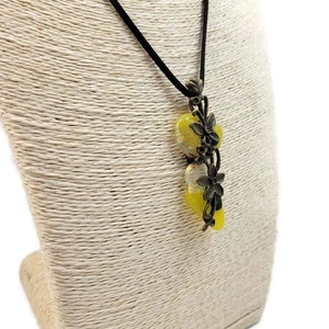 Yellow Fused Glass With Flower Charm Pendant Necklace, Dichroic, Irregular, Long, Funky Fashion, Nature Jewelry, Clear With Gold, Boho Vibe image 4