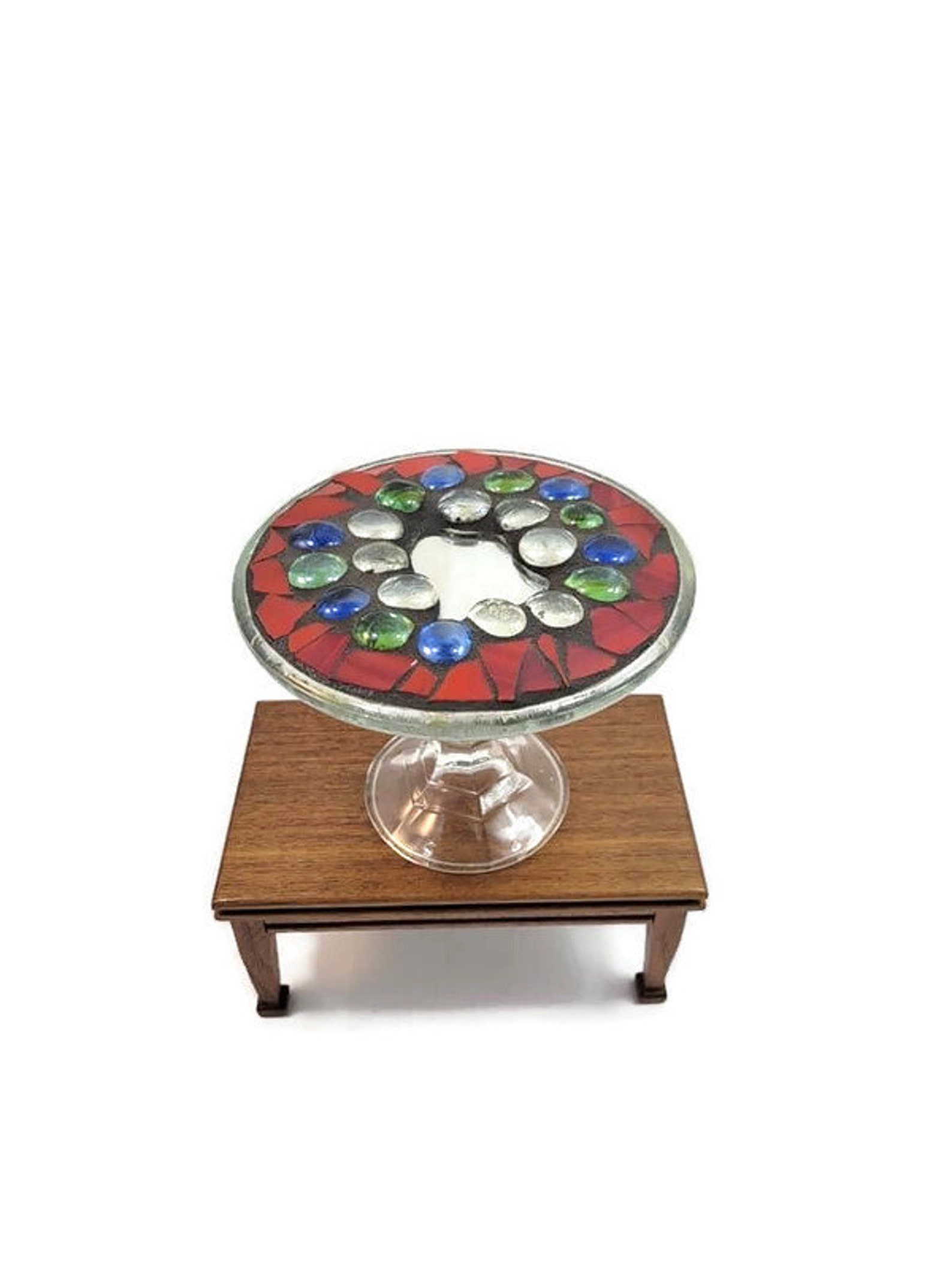Red Stained Glass Mosaic Tray With Mirror, Vanity Decor - Etsy