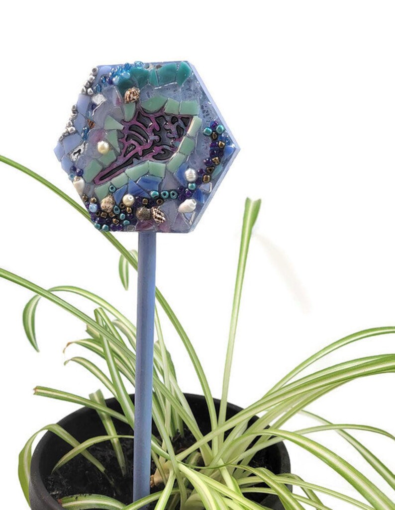 Mosaic Shell Ocean Scene Plant Stake, Indoor Garden Decor - Etsy