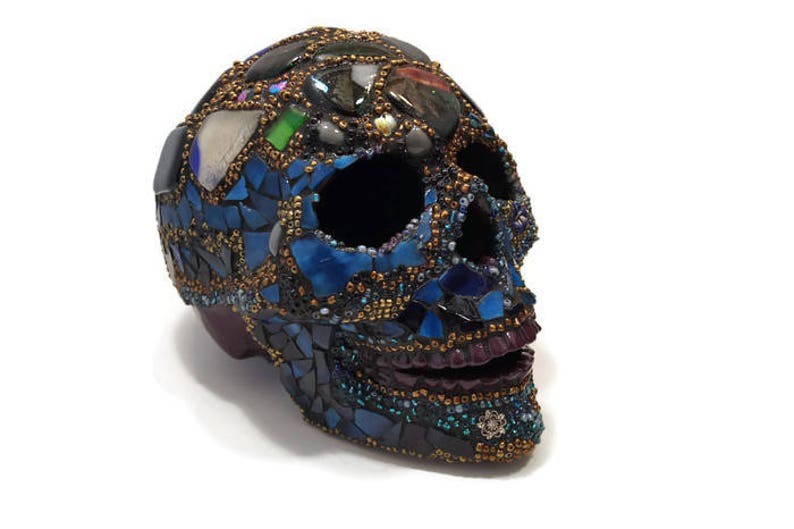 Day of the Dead Skull Mosaic Skull Fused Glass Skull Beaded image 0