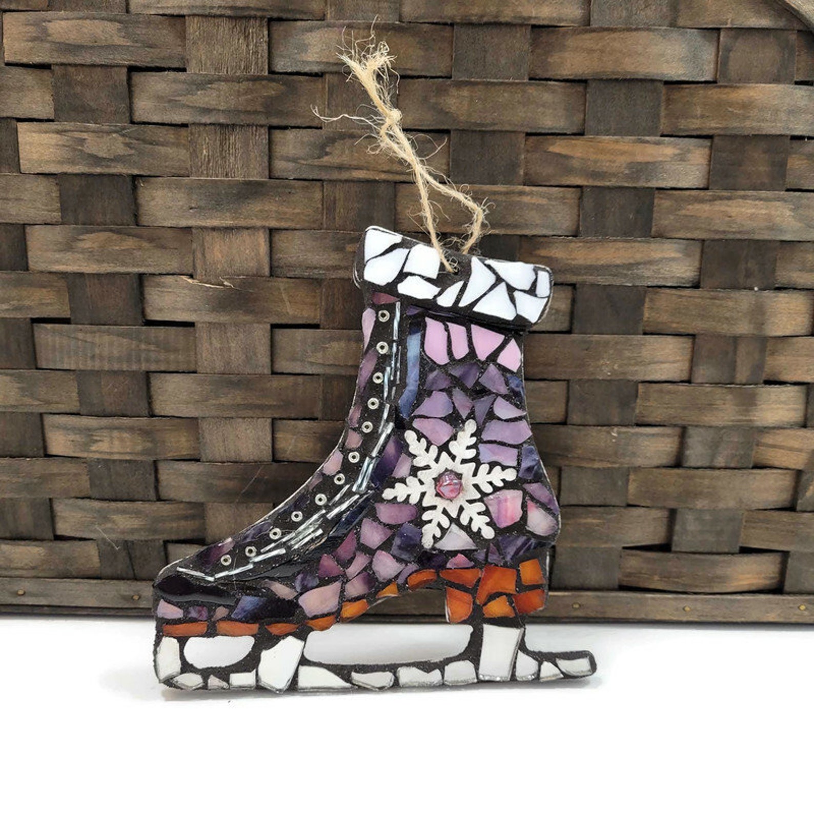 Mosaic Ice Skate Ornament Christmas Tree Ornament Snow Etsy