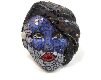 Máscara colgante de pared de mosaico de mujer de bola de mascarada tropical, decoración del hogar de la cara de la mujer, arte de vidrieras, regalo del día de la madre del aniversario de cumpleaños