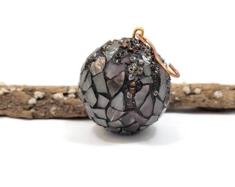 Mosaic Stained Glass Ball Christmas Ornament, Holiday, Tree Ornament, Earth Tones, Winter Wonderland, Beaded, Shiny, Secret Santa Gift, Art