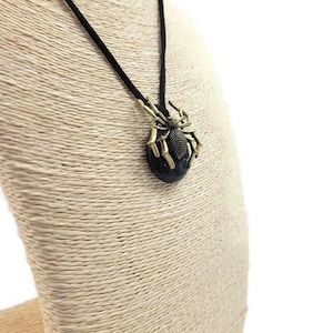 Spider Charm Fused Glass Pendant Necklace, Halloween, Gothic Jewelry, Golden, Witch Costume, Magic, Creepy, Bug, Large, Autumn Gift, Scream image 5