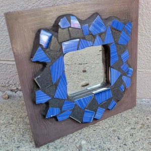 Mosaic Mirror With Vintage Tile And Purple Wooden Frame, Blue and Black, Square, Hallway, Home Decor, Entry Way, Dorm, House Warming Gift image 9