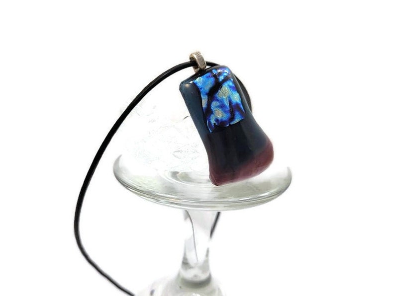 Dichroic Fused Glass Pendant Necklace, Purple Blue And Silver, Jewelry, Romance, Woman's Gift, Prom, Hippie, Boho, Sparkle, Vibrate Color image 2