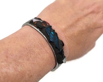 Mosaic Stained Glass Silverware Bracelet, Upcycled Spoon, Boho Cuff