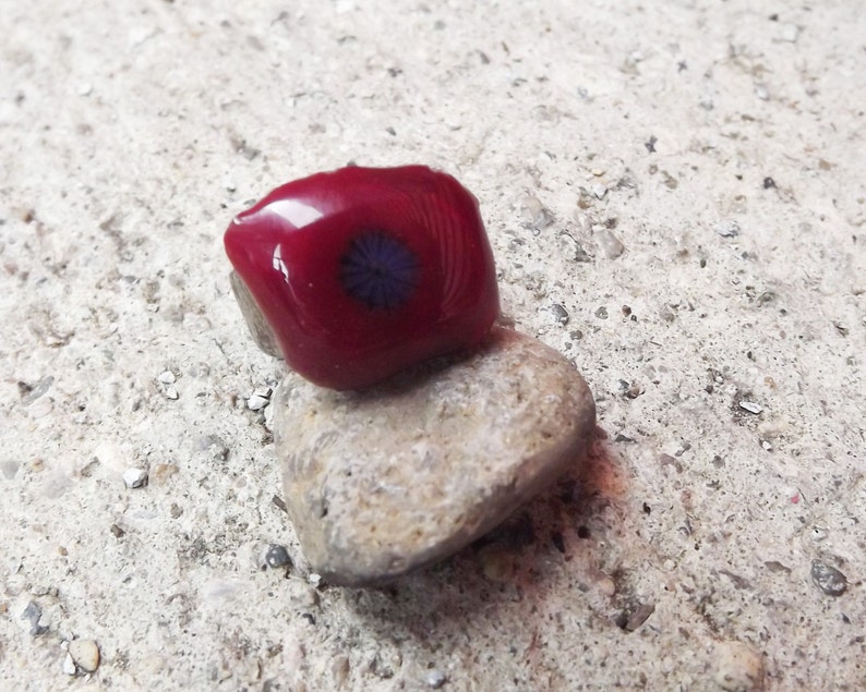 US Size 7 Red Fused Glass Ring With Flower, Hematite Band, Teen Ring, Unisex, Fun, Fashion, Jewelry, Free Spirit, Hippie, Boho, Beach Vibe image 4