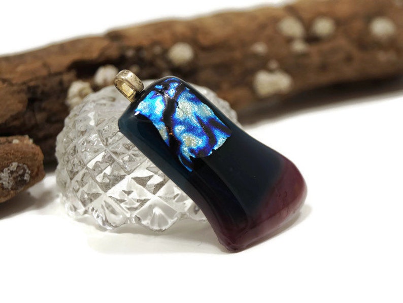 Dichroic Fused Glass Pendant Necklace, Purple Blue And Silver, Jewelry, Romance, Woman's Gift, Prom, Hippie, Boho, Sparkle, Vibrate Color image 10