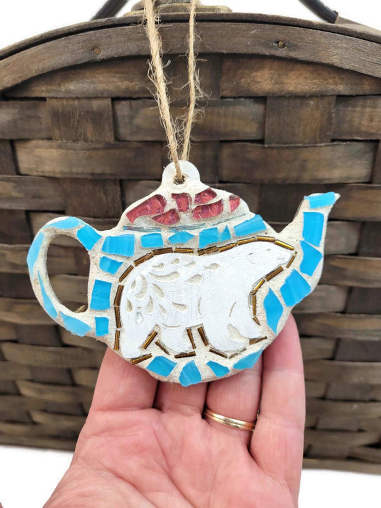 Mosaic Teapot Christmas Ornament Ornament With White Polar Etsy