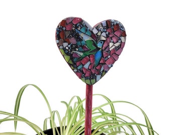 Mosaic Bird Plant Stake Valentine Heart Shaped Stake Indoor Garden Potted Plant Bling Stick Plant Marker Ornament Bird Lover Birthday Gift