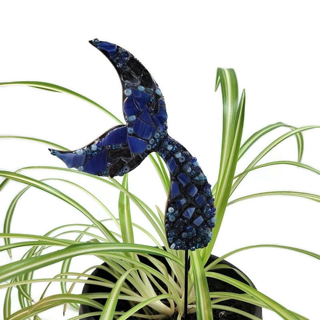 Mermaid tail plant pick stake mosaic whale tail potted plant bling