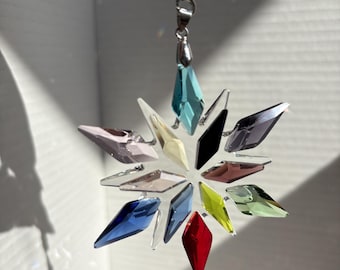 Multicolor Snowflake SunCatcher, Bohemian Crystal Christmas Decor, RainbowMaker