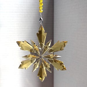 Yellow Snowflake SunCatcher, Bohemian Crystal Christmas Decor, RainbowMaker