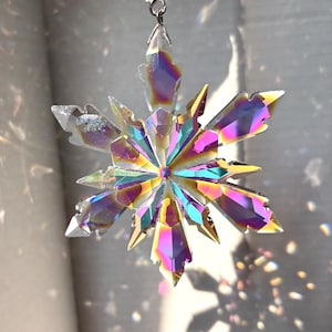 Clear Snowflake SunCatcher, Bohemian Crystal Christmas Decor, RainbowMaker