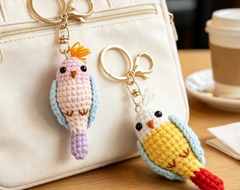 Hand‑Crocheted Amigurumi Cockatiel Charm, Colorful Parrot Keychain, Sweet Gift For Bird Lover & Best Friend