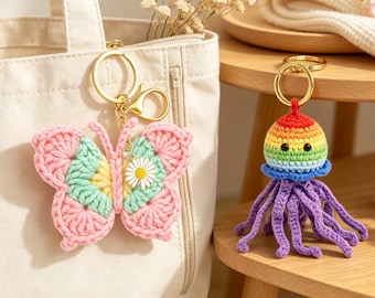Hand Crocheted Animal Keychain, Amigurumi Bag Charm, Cottagecore Accessory, Gift For Her