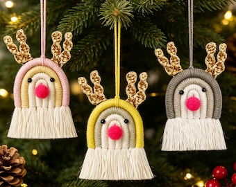 Handmade Macrame Reindeer Hanging Ornament, Cute Boho Christmas Decor, Housewarming Gift, Xmas Gift For Her