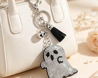 Halloween Ghost Rhinestone Keychain, Sparkly Bag Charm, Cute Spooky Purse Accessory, Gift For Her