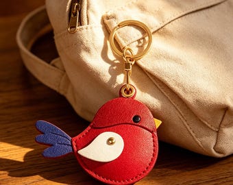 Handmade Leather Bird Bag Charm, Bridal Shower Favor, Cute Christmas Birthday Gift for Women