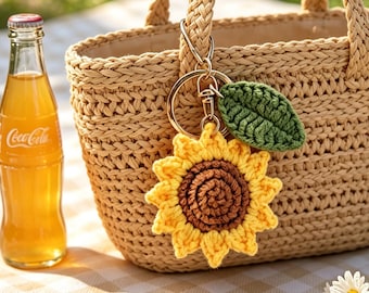 Crochet Sunflower Keychain, Cottagecore Bag Charm, Back to School Graduation Gift For Her