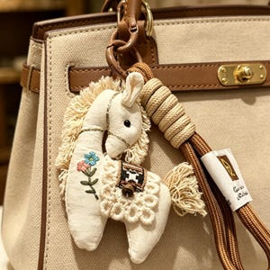 Rustic Bridesmaid Proposal Favor, Hand Embroidered Pony Keychain, Fabric Horse Bag Charm