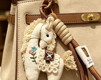 Rustic Bridesmaid Proposal Favor, Hand Embroidered Pony Keychain, Fabric Horse Bag Charm