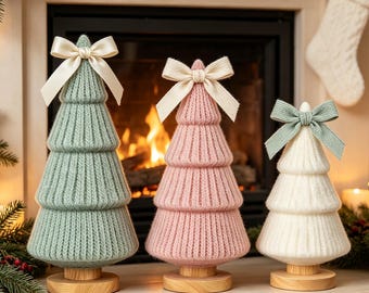 Pastel Knitted Tabletop Christmas Tree, Cozy Winter Shelf Decor, Housewarming Gift, Secret Santa Xmas Gift